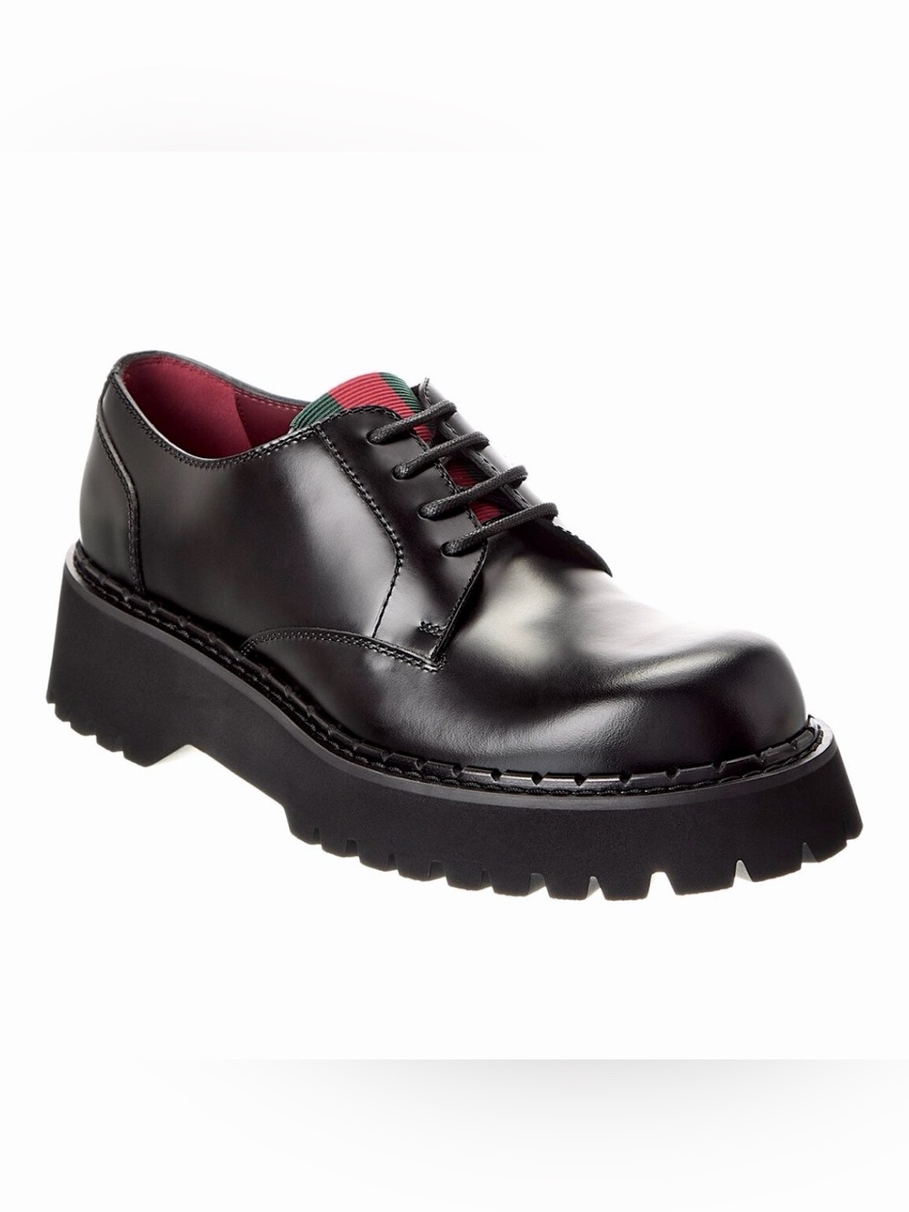 GUCCI Web stripe lace up platform lug sole loafers flats